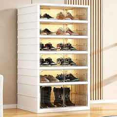 Organizador Plegable de Zapatos 6 Niveles 12 Pares de calzado con Puertas Transparentes | Zapatero Modular Ahorrador de Espacio