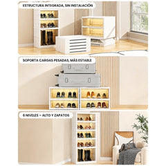 Organizador Plegable de Zapatos 6 Niveles 12 Pares de calzado con Puertas Transparentes | Zapatero Modular Ahorrador de Espacio