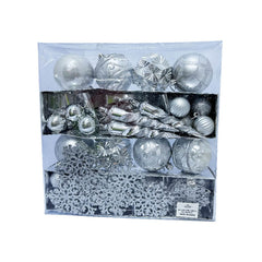 Caja de decoraciones navideñas en plata