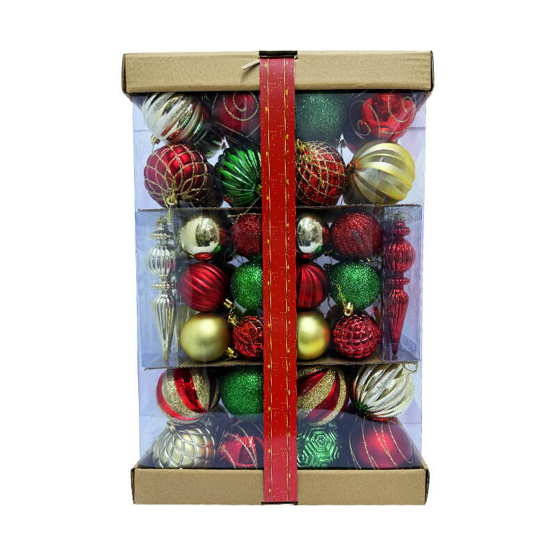 Caja con decoraciones navideñas surtidas mix 8cm y 6cm x 74 pcs